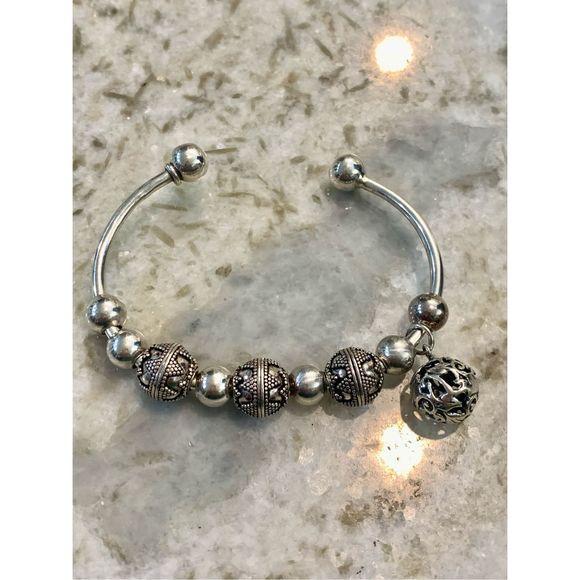 Sterling Silver Cuff Bracelet Bali Beads #valentine #classic #bali beads - Picture 3 of 6